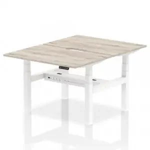 Air Back-to-Back 1200 x 800mm Height Adjustable 2 Person Office Bench Desk Grey Oak Top with Scalloped Edge White Frame
