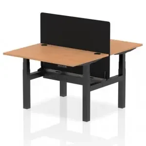 Air Back-to-Back 1200 x 800mm Height Adjustable 2 Person Office Bench Desk Oak Top with Cable Ports Black Frame with Black Straight Screen