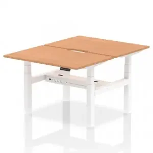 Air Back-to-Back 1200 x 800mm Height Adjustable 2 Person Office Bench Desk Oak Top with Scalloped Edge White Frame
