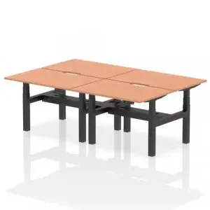 Air Back-to-Back 1200 x 800mm Height Adjustable 4 Person Office Bench Desk Beech Top with Scalloped Edge Black Frame