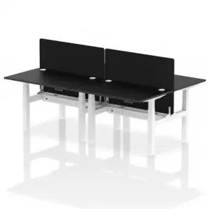Air Back-to-Back 1200 x 800mm Height Adjustable 4 Person Office Bench Desk Black Top with Cable Ports White Frame with Black Straight Screen