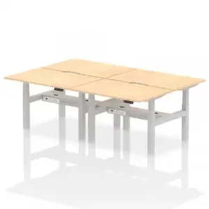Air Back-to-Back 1200 x 800mm Height Adjustable 4 Person Office Bench Desk Maple Top with Scalloped Edge Silver Frame