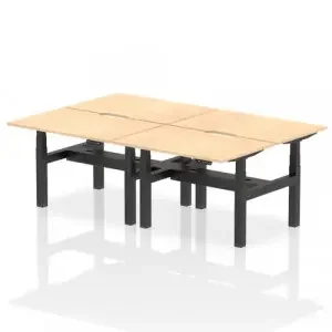 Air Back-to-Back 1200 x 800mm Height Adjustable 4 Person Office Bench Desk Maple Top with Scalloped Edge Black Frame