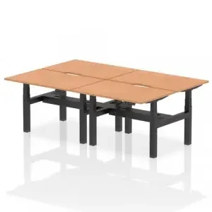 Air Back-to-Back 1200 x 800mm Height Adjustable 4 Person Office Bench Desk Oak Top with Scalloped Edge Black Frame