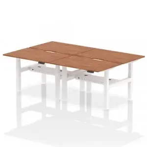 Air Back-to-Back 1200 x 800mm Height Adjustable 4 Person Office Bench Desk Walnut Top with Scalloped Edge White Frame
