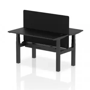 Air Back-to-Back 1400 x 600mm Height Adjustable 2 Person Office Bench Desk Black Top with Cable Ports Black Frame with Black Straight Screen