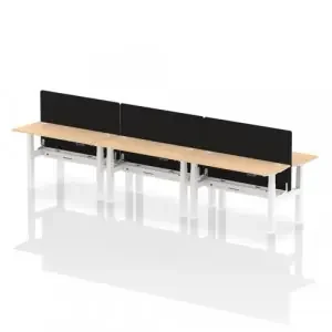 Air Back-to-Back 1400 x 600mm Height Adjustable 6 Person Office Bench Desk Maple Top with Cable Ports White Frame with Black Straight Screen