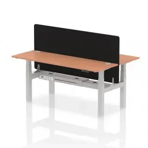 Air Back-to-Back 1800 x 600mm Height Adjustable 2 Person Office Bench Desk Beech Top with Cable Ports Silver Frame with Black Straight Screen