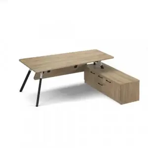 Anson executive desk with A-frame legs 2000mm x 1000mm with 2000mm deep return – Barcelona walnut