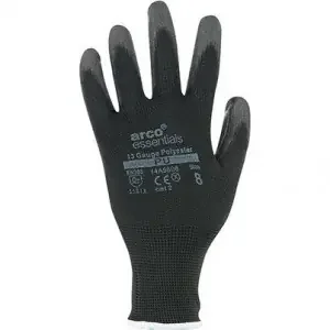 Arco Essentials Black PU-Coated Polyester Work Gloves 6 (Pack of 12)