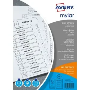 Avery Bright White Mylar Index 12 Part Jan-Dec A4 05138061
