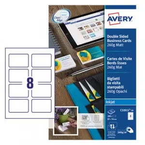 Avery Business Cards 85mm x 54mm Inkjet Prints on Both Sides 80 Cards / 10 Sheets – C32015-10