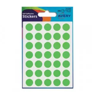 Avery Circle Label Packet 12mm Fluorescent Green (Pack 245) 32-282