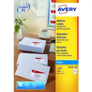 Avery Inkjet Address Label 63.5x72mm 12 Per A4 Sheet White (Pack 1200 Labels) J8164-100