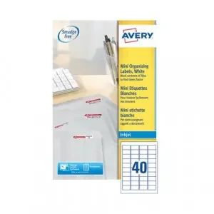 Avery Inkjet Mini Labels 45.7×25.4mm 40 Per Sheet White (Pack of 1000) J8654-25
