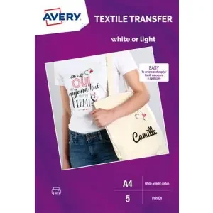 Avery MD1001 210 x 297mm White Fabric Transfers 5 Sheets