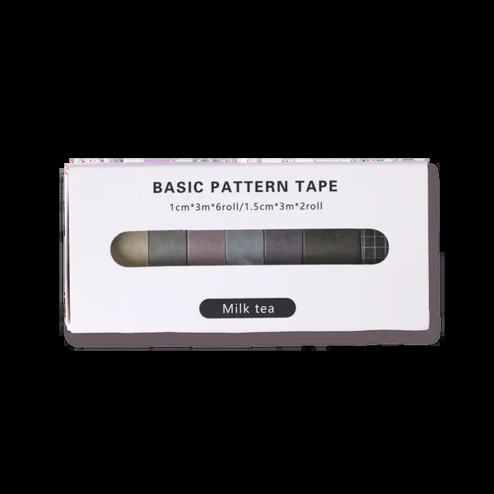 Basic Pattern Washi Tape – Bubble Tea – Set of 8