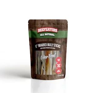 Beefeaters All Natural Braided Bully Sticks Dog Treats, 6 in.