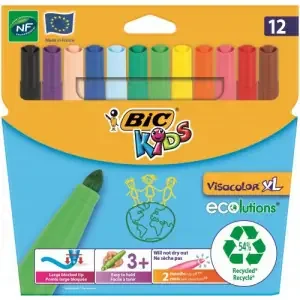 Bic Ecolutions Kids Visacolor Extra Large Felt Tip Pens Assorted Colours (Pack 12) 8922231