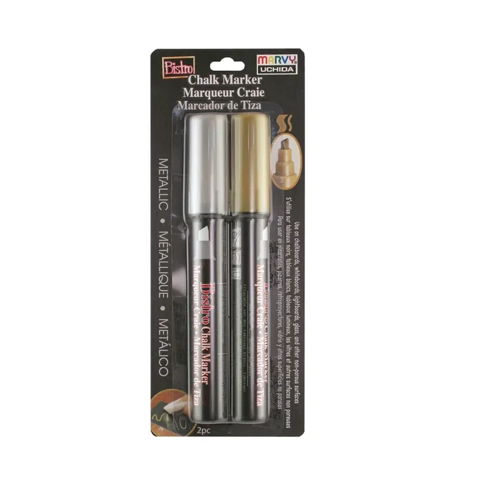 BISTRO CHALK MARKER CHISEL TIP 2 PC METALLIC SET
