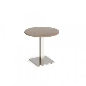 Brescia circular dining table with flat square brushed steel base 800mm – Barcelona walnut