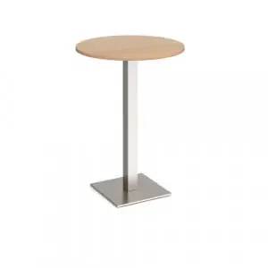 Brescia circular poseur table with flat square brushed steel base 800mm – beech