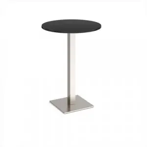 Brescia circular poseur table with flat square brushed steel base 800mm – Black