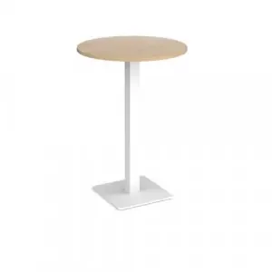 Brescia circular poseur table with flat square white base 800mm – Kendal oak