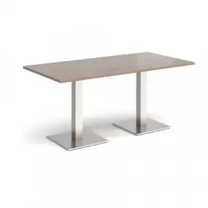 Brescia rectangular dining table with flat square brushed steel bases 1600mm x 800mm – Barcelona walnut