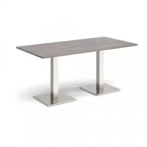 Brescia rectangular dining table with flat square brushed steel bases 1600mm x 800mm – grey oak