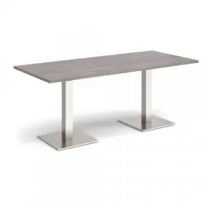 Brescia rectangular dining table with flat square brushed steel bases 1800mm x 800mm – grey oak