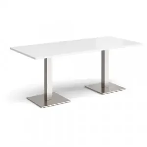 Brescia rectangular dining table with flat square brushed steel bases 1800mm x 800mm – white