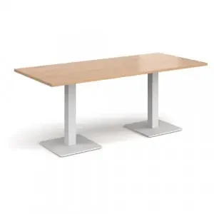 Brescia rectangular dining table with flat square white bases 1800mm x 800mm – beech