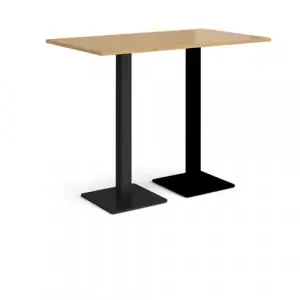 Brescia rectangular poseur table with flat square black bases 1400mm x 800mm – oak