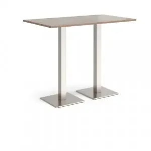 Brescia rectangular poseur table with flat square brushed steel bases 1400mm x 800mm – Barcelona walnut