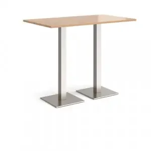 Brescia rectangular poseur table with flat square brushed steel bases 1400mm x 800mm – beech
