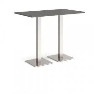 Brescia rectangular poseur table with flat square brushed steel bases 1400mm x 800mm – Onyx Grey