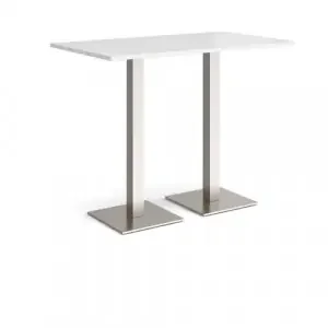 Brescia rectangular poseur table with flat square brushed steel bases 1400mm x 800mm – white