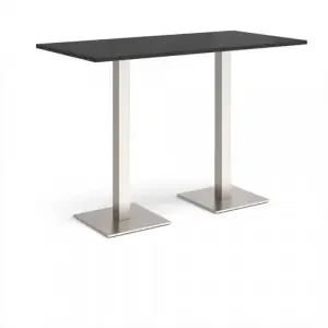 Brescia rectangular poseur table with flat square brushed steel bases 1600mm x 800mm – Black