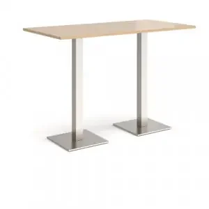 Brescia rectangular poseur table with flat square brushed steel bases 1600mm x 800mm – Kendal oak