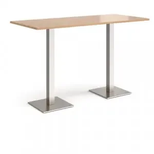Brescia rectangular poseur table with flat square brushed steel bases 1800mm x 800mm – beech