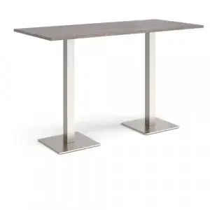 Brescia rectangular poseur table with flat square brushed steel bases 1800mm x 800mm – grey oak