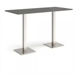 Brescia rectangular poseur table with flat square brushed steel bases 1800mm x 800mm – Onyx Grey