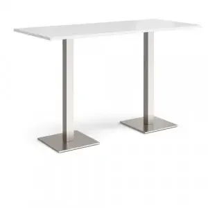 Brescia rectangular poseur table with flat square brushed steel bases 1800mm x 800mm – white