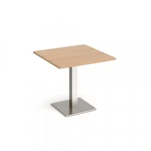 Brescia square dining table with flat square brushed steel base 800mm – beech