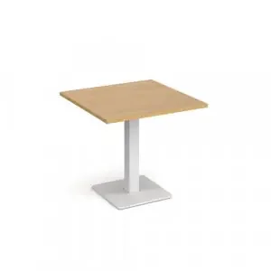 Brescia square dining table with flat square white base 800mm – oak