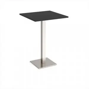 Brescia square poseur table with flat square brushed steel base 800mm – Black