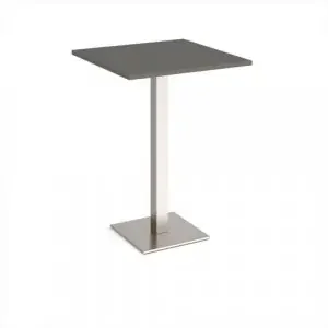 Brescia square poseur table with flat square brushed steel base 800mm – Onyx Grey