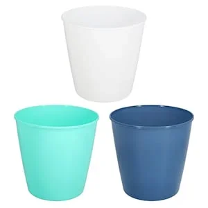 Brightly Colored Round Plastic Wastebaskets, 9.25×9.4 in.