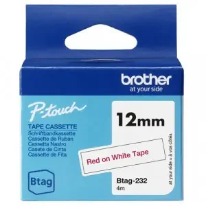Brother 12mm Red on White Tape – BTAG232